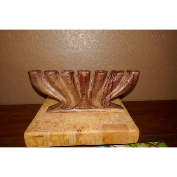 Wood Hand Carved Kwanza Kinara 7 Branches Candle Holder - Picture 2 of 16